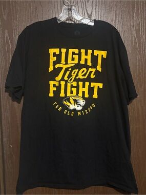 Black 'Fight Tiger Fight' Graphic Tee with Yellow Print